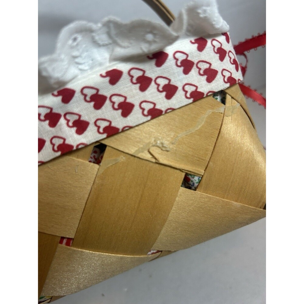 Woven Basket Fabric Cushioned Liner Heart Trim 7.5” Farmhouse Grannycore Decor - Picture 13 of 16